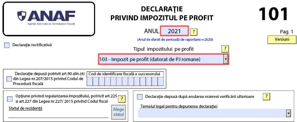 Declaratia 101 privind impozitul pe profit (model valabil in 2022)